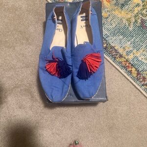 Toms Blue Espadrille Flats with Red & Navy Tassels